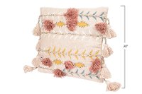 Pink Cotton Embroidered Throw Pillow with Tassels-5