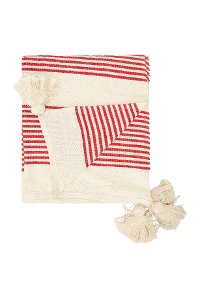 Red Woven Striped Throw Blanket with Tassels-2