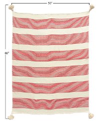 Red Woven Striped Throw Blanket with Tassels-4