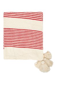Red Woven Striped Throw Blanket with Tassels-5
