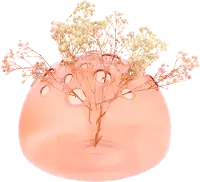 7 Inch Round Persimmon Glass Flower Frog Vase