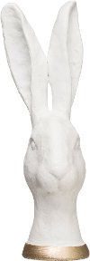 White Cement Rabbit Head Sculpture with Gold Color Band