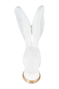 White Cement Rabbit Head Sculpture with Gold Color Band-2
