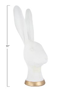 White Cement Rabbit Head Sculpture with Gold Color Band-3