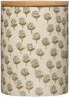 Cream Hand Stamped Stoneware Canister with Bamboo Lid