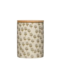 Cream Hand Stamped Stoneware Canister with Bamboo Lid