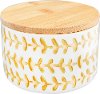 Cream Hand Stamped Floral Canister with Bamboo Lid