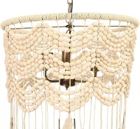 Cotton, Metal and Wood Bead Pendant Lamp with Tassels