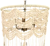 Cotton, Metal and Wood Bead Pendant Lamp with Tassels