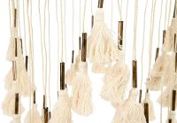 Cotton, Metal and Wood Bead Pendant Lamp with Tassels-2