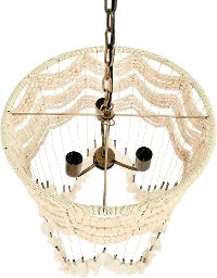 Cotton, Metal and Wood Bead Pendant Lamp with Tassels-3