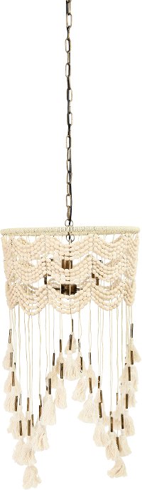Cotton, Metal and Wood Bead Pendant Lamp with Tassels-4