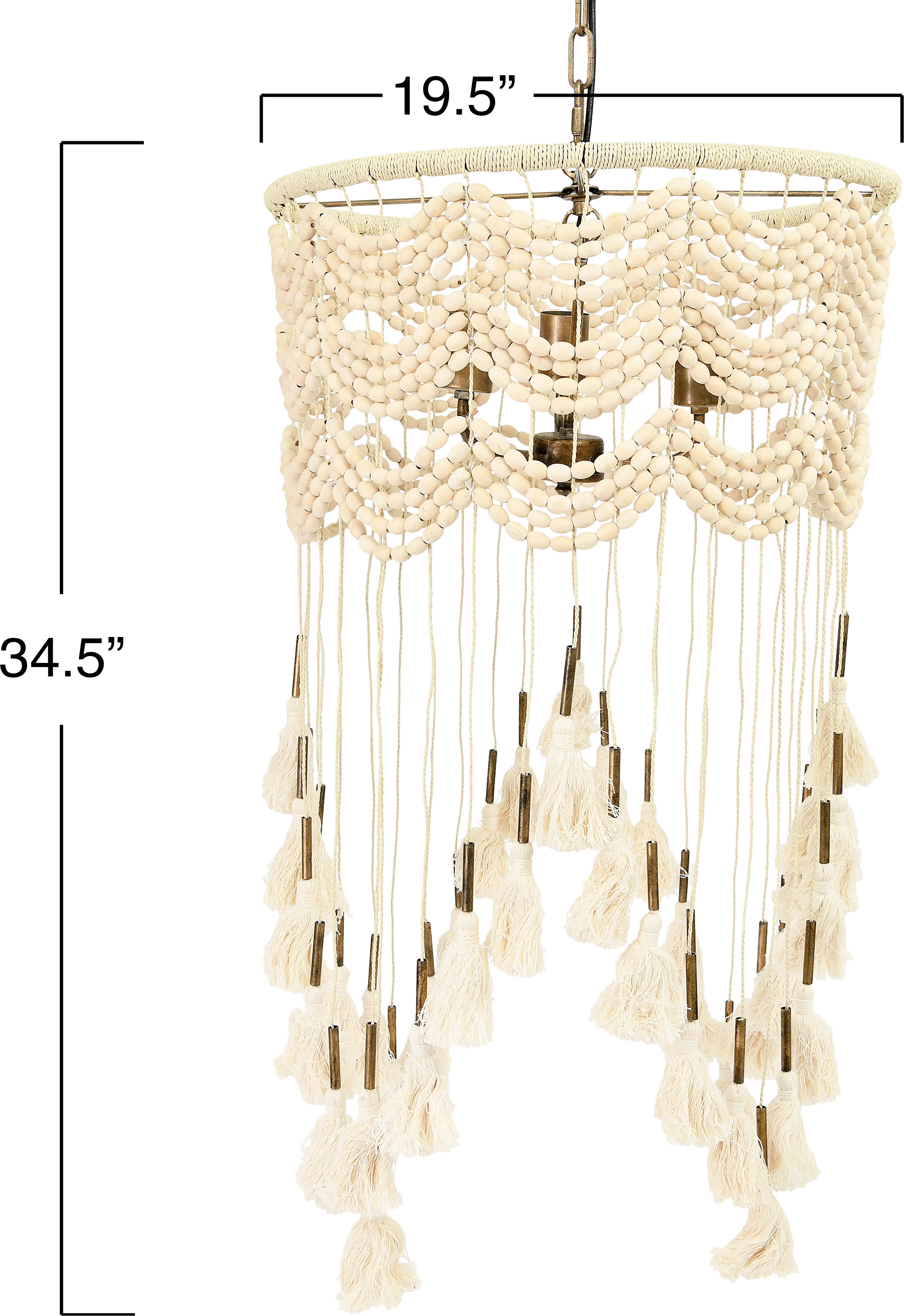 Cotton, Metal and Wood Bead Pendant Lamp with Tassels-6