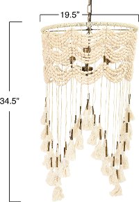 Cotton, Metal and Wood Bead Pendant Lamp with Tassels-6