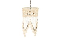 Cotton, Metal and Wood Bead Pendant Lamp with Tassels-7