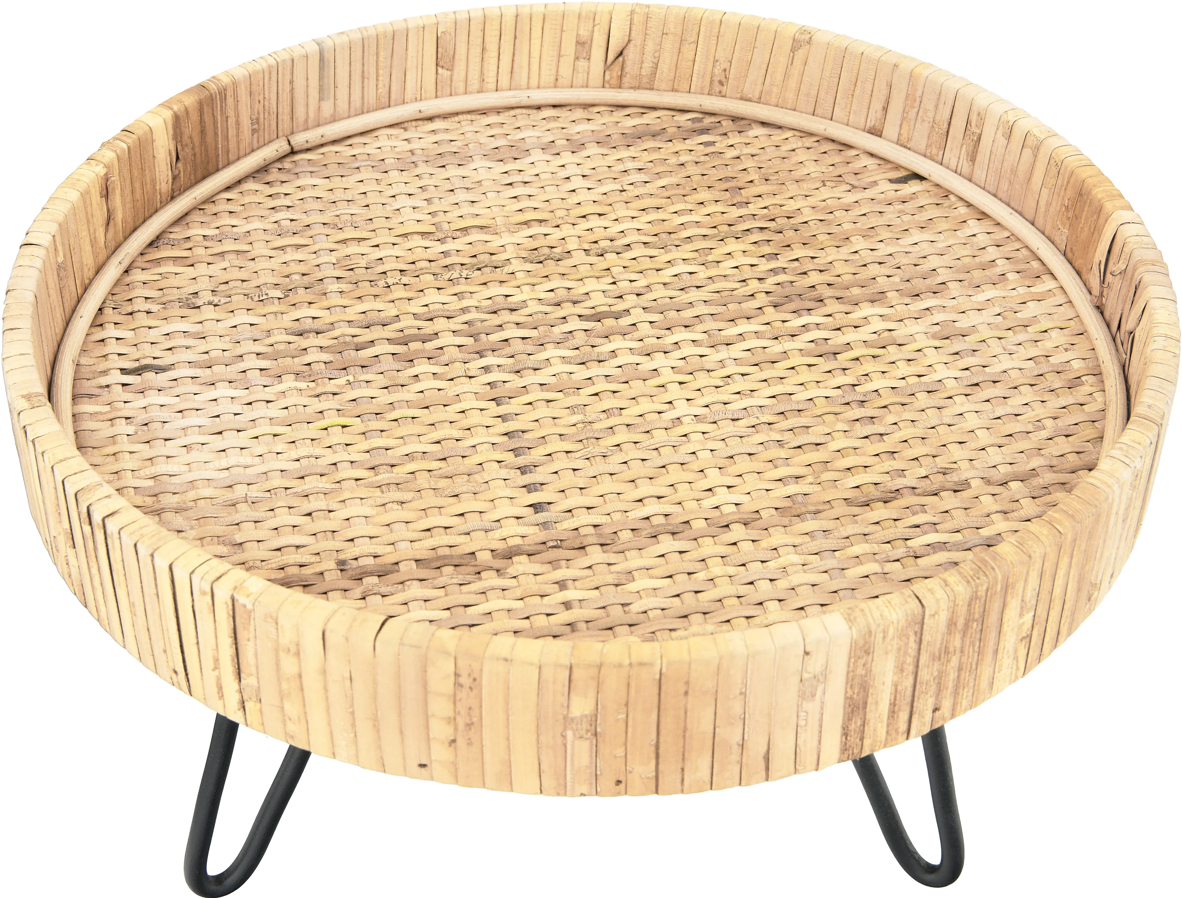 Decorative Woven Rattan Pedestal with Metal Feet-1