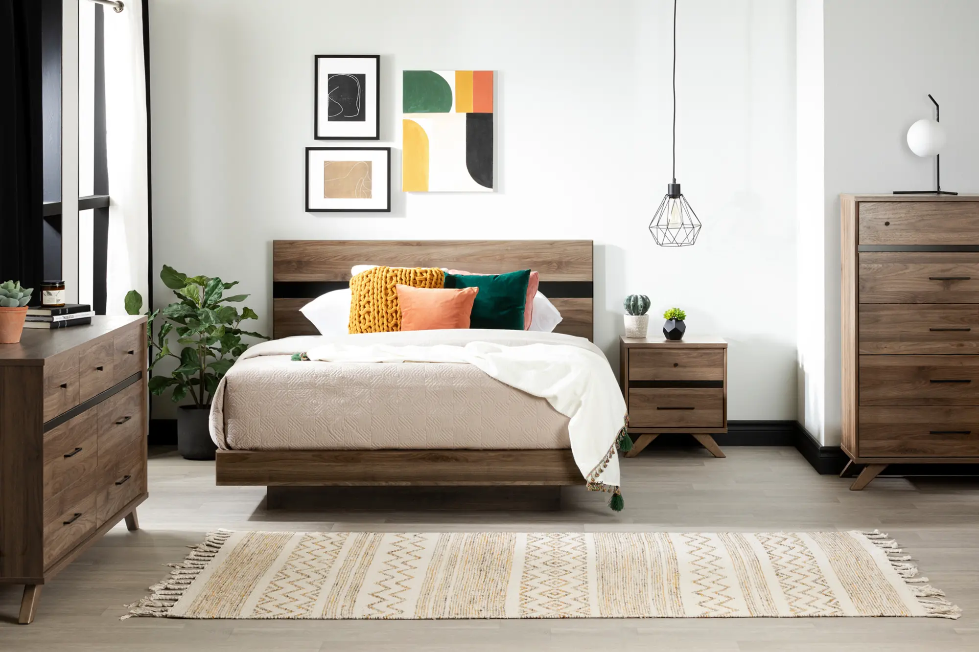 11510 Modern Walnut Brown Queen Platform Bed - Flam-2