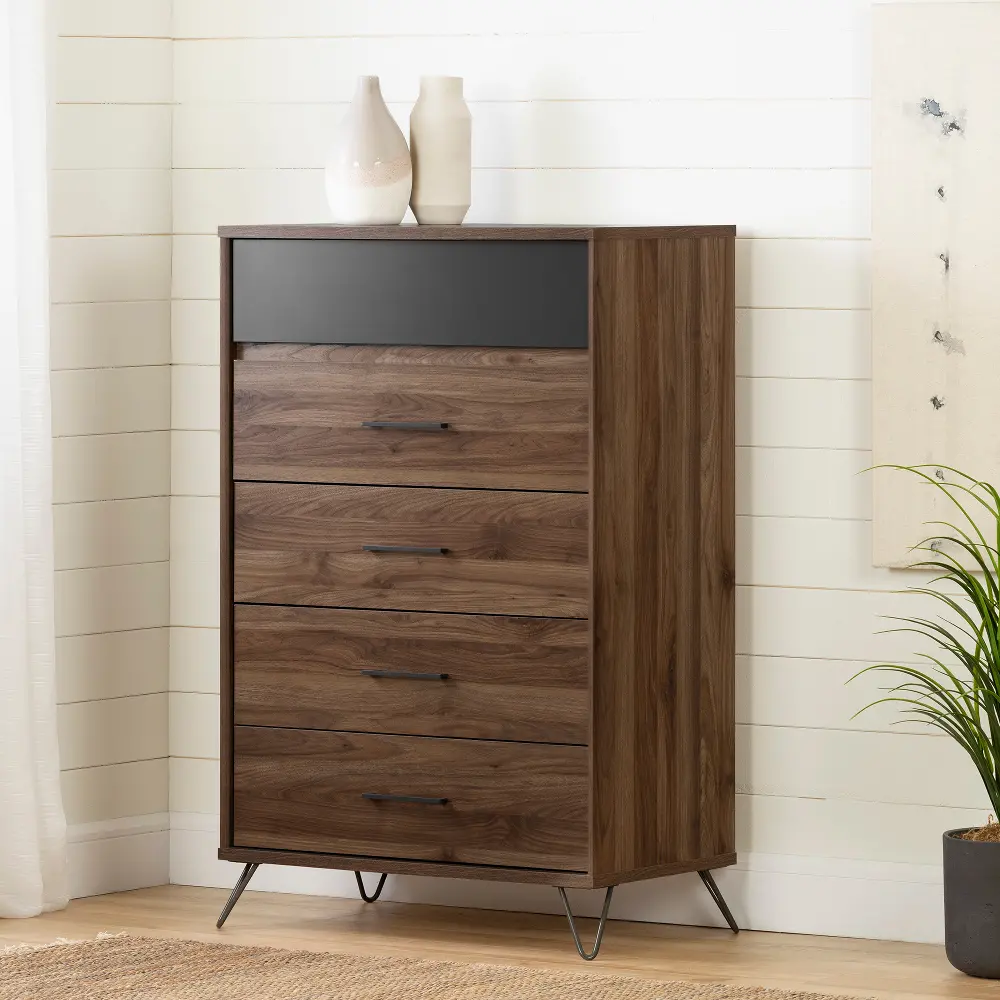 12073 Modern Walnut and Charcoal Chest of Drawers - South Shore-1
