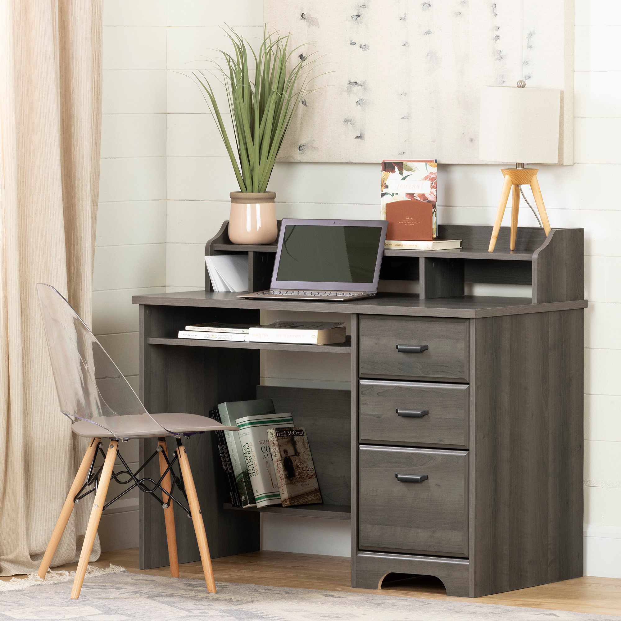 12108 Versa Gray Maple Computer Desk with Hutch-1