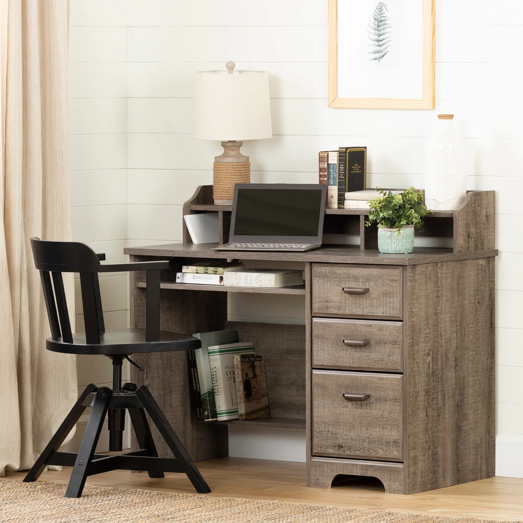 12109 Versa Weathered Oak Computer Desk with Hutch-1