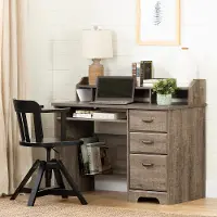 12109 Versa Weathered Oak Computer Desk with Hutch