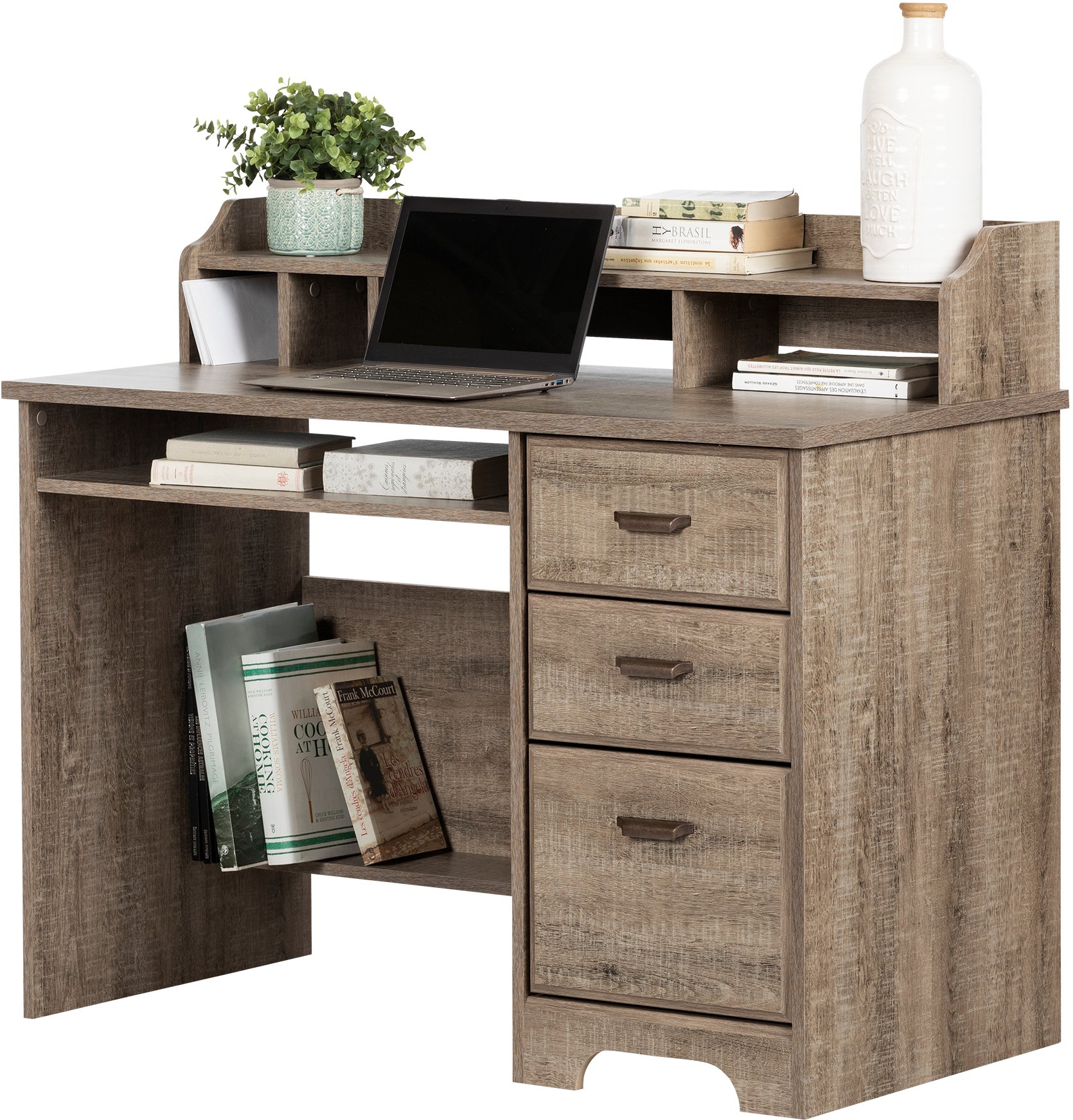 12109 Weathered Oak Computer Desk with Hutch - Versa-4