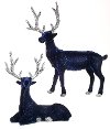 Assorted Blue Velvet Deer Faux Figurine with Glitter Antlers