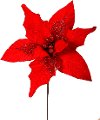 Red Velvet Poinsettia Stem for Arrangement with Glitter