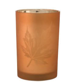 Orange Votive Candle Holder with Leaf