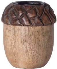 Hand-Carved Mango Wood Acorn Tea Light Candle Holder