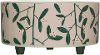Cream Stoneware Footed Container with Green Mistletoe Pattern