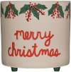 Cream, Red and Green Merry Christmas Footed Container