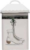 Gray and White Ice Skates Enameled Container with Lid