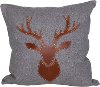 Gray Throw Pillow with Leather Applique Reindeer