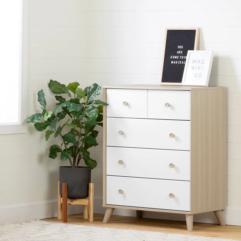 12173 Yodi Modern Soft Elm and White Chest of Drawers - South Shore-1