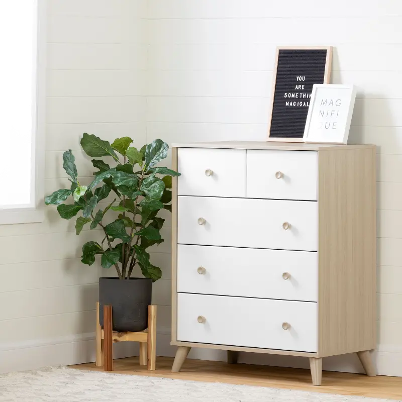 12173 Yodi Modern Soft Elm and White Chest of Drawers - South Shore