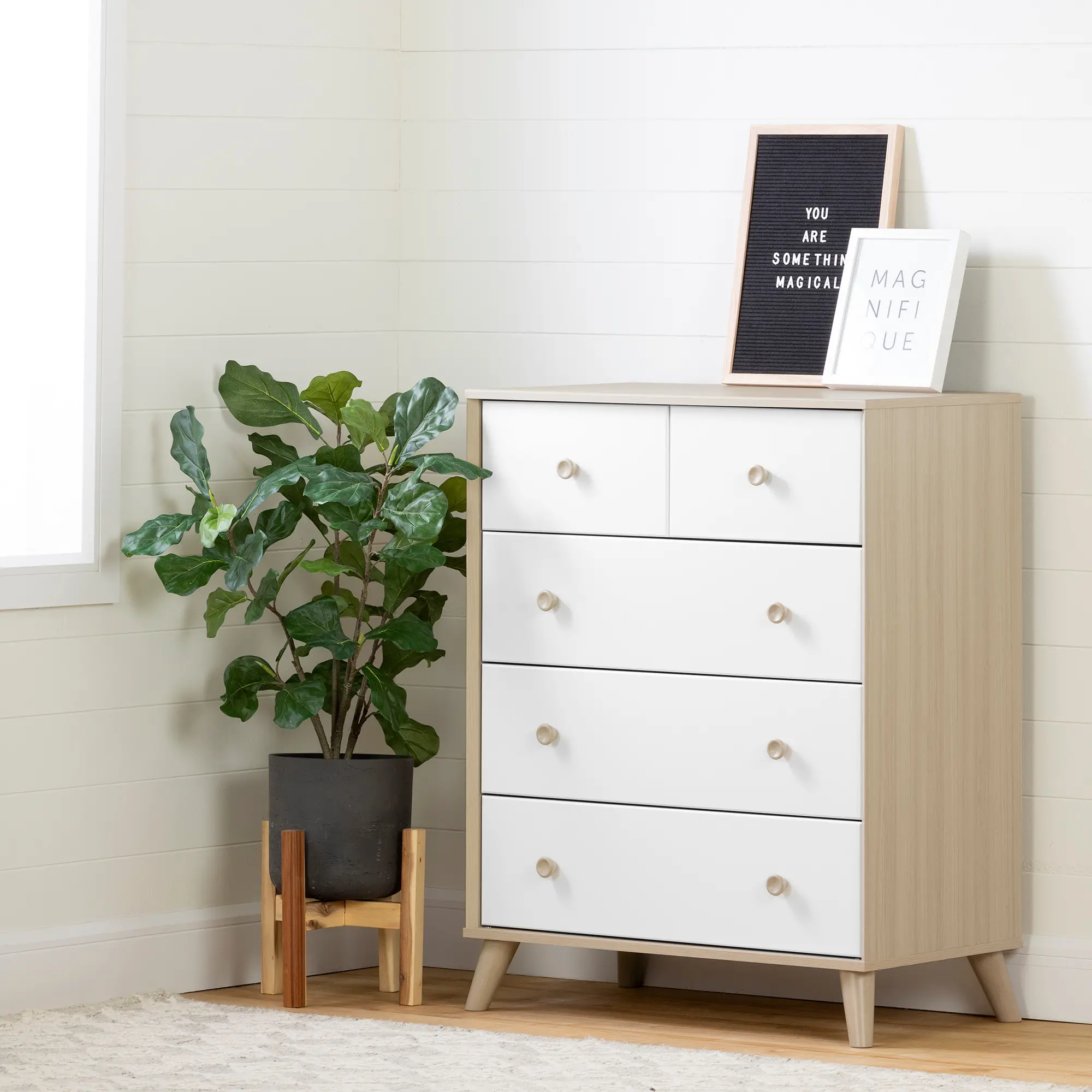 12173 Yodi Modern Soft Elm and White Chest of Drawers-1