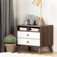 12178 Modern Walnut Brown and White Nightstand - Yodi