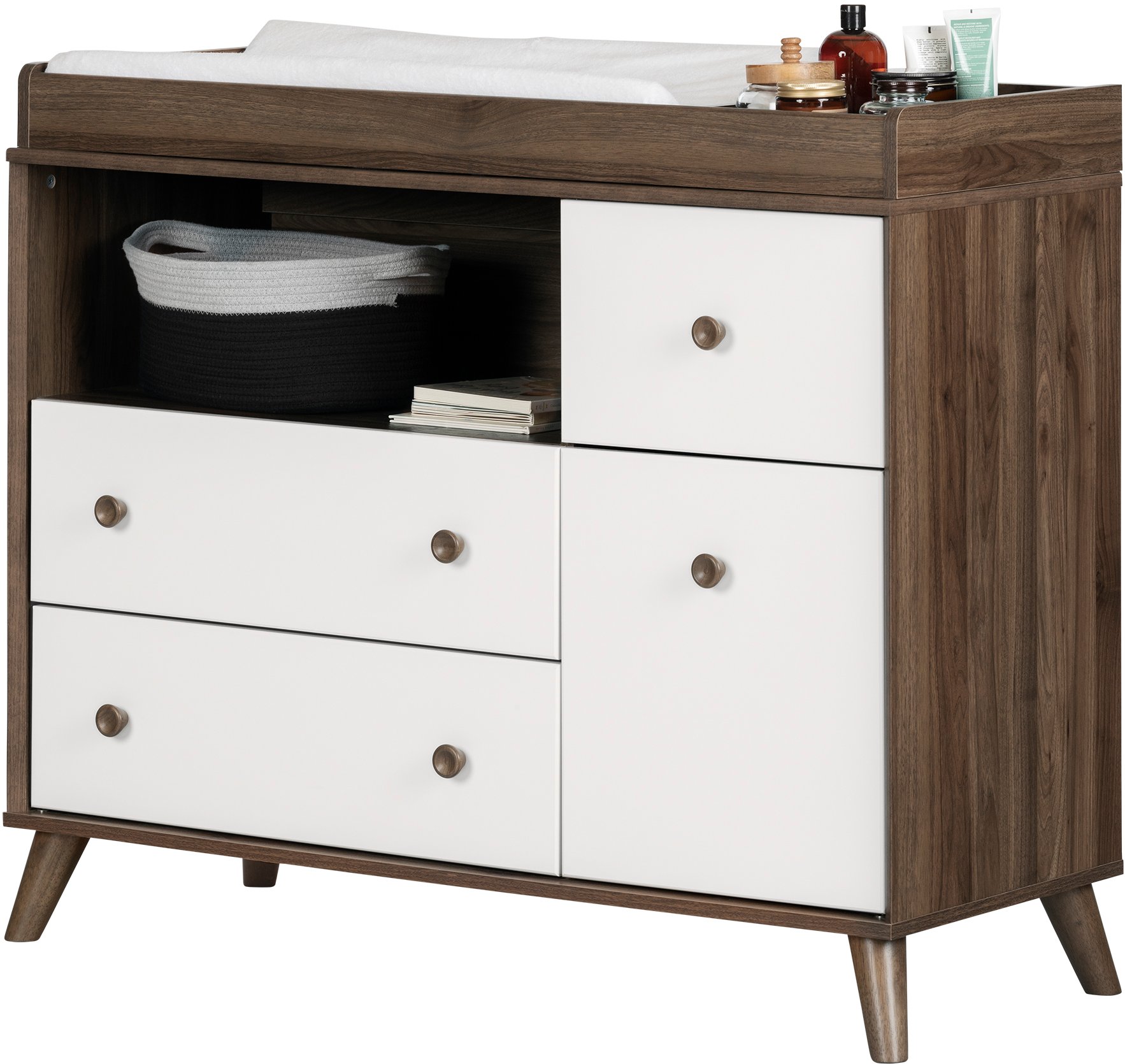 12179 Yodi Modern Walnut Brown and White Changing Table-4