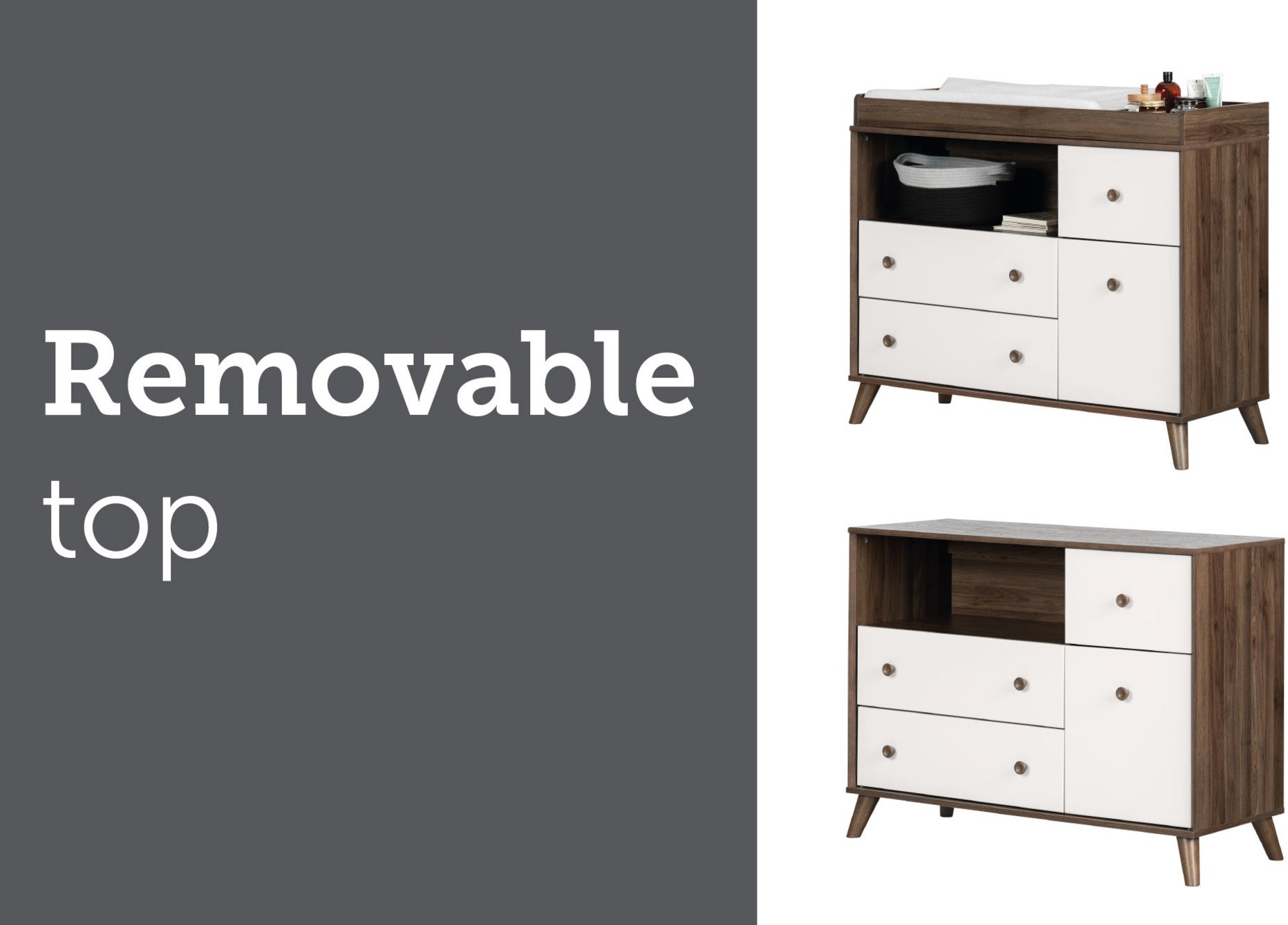 12179 Yodi Modern Walnut Brown and White Changing Table-6