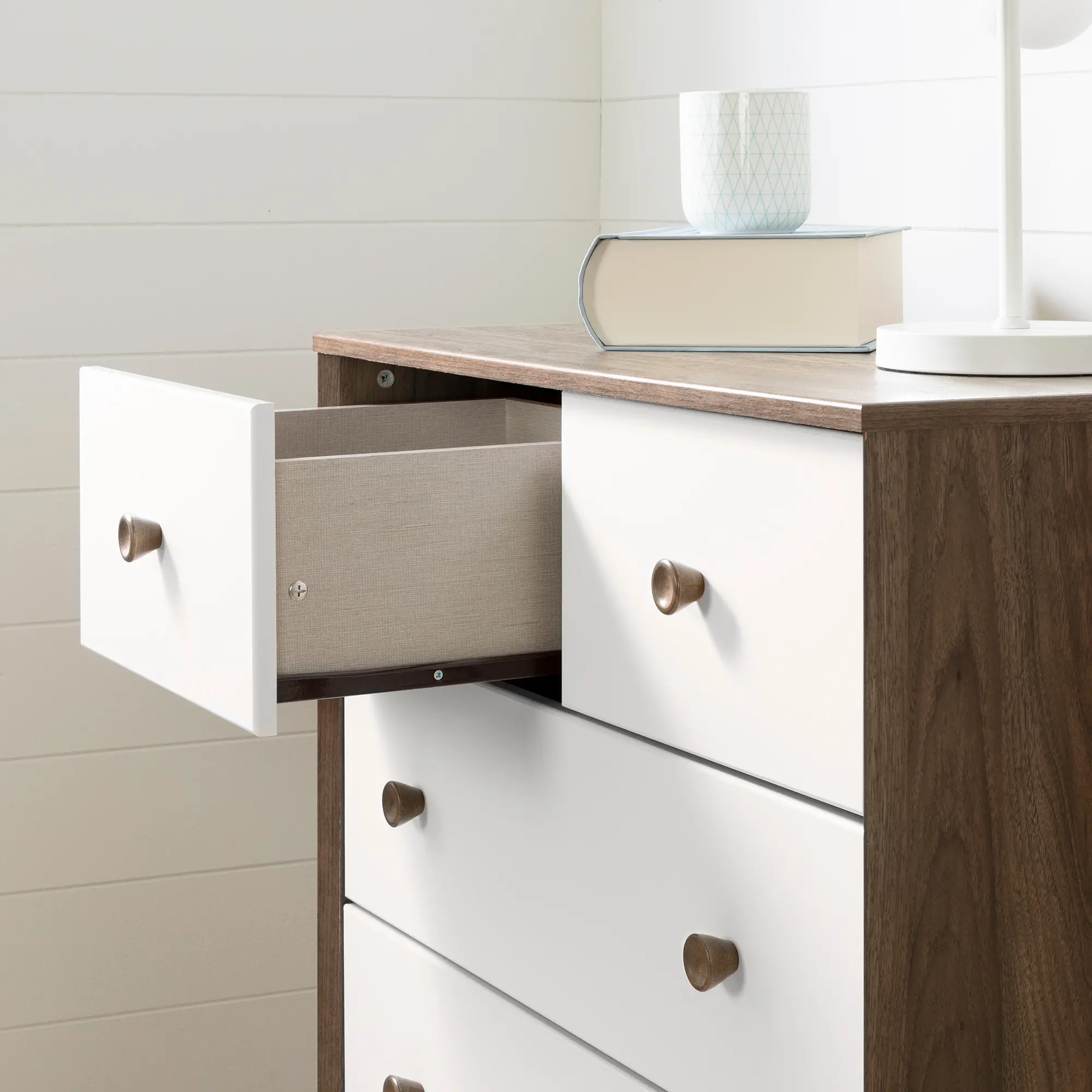 12180 Yodi Modern Walnut Brown and White Chest of Drawers-3