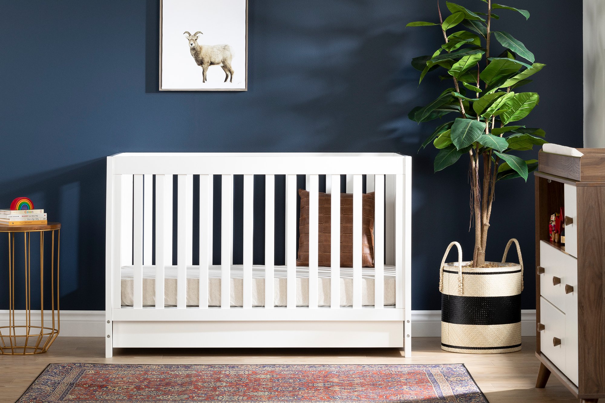 12309 Yodi Modern White Crib with Drawer and Toddler Rail-1