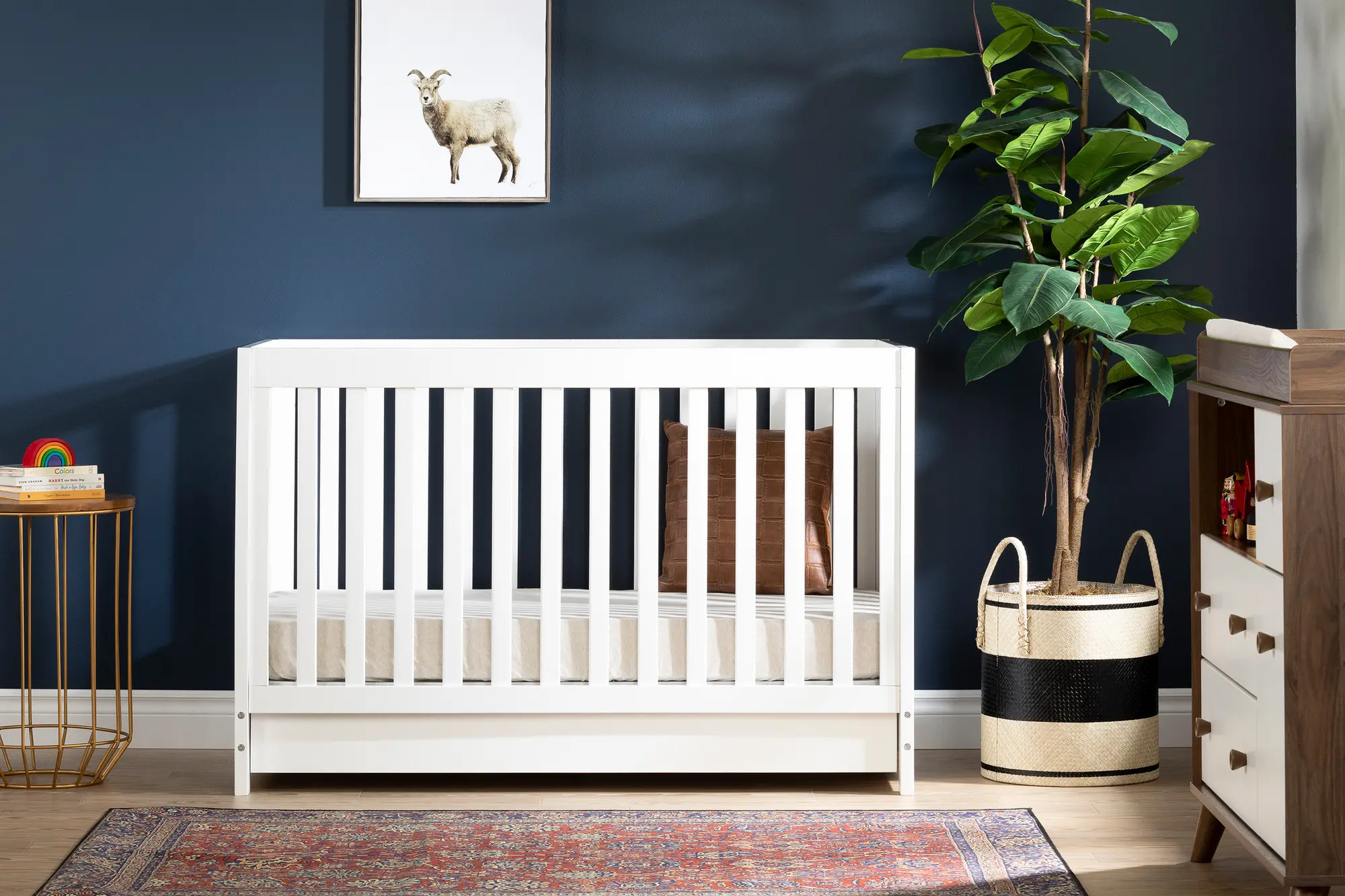 12309 Yodi Modern White Crib with Drawer and Toddler Rail-1