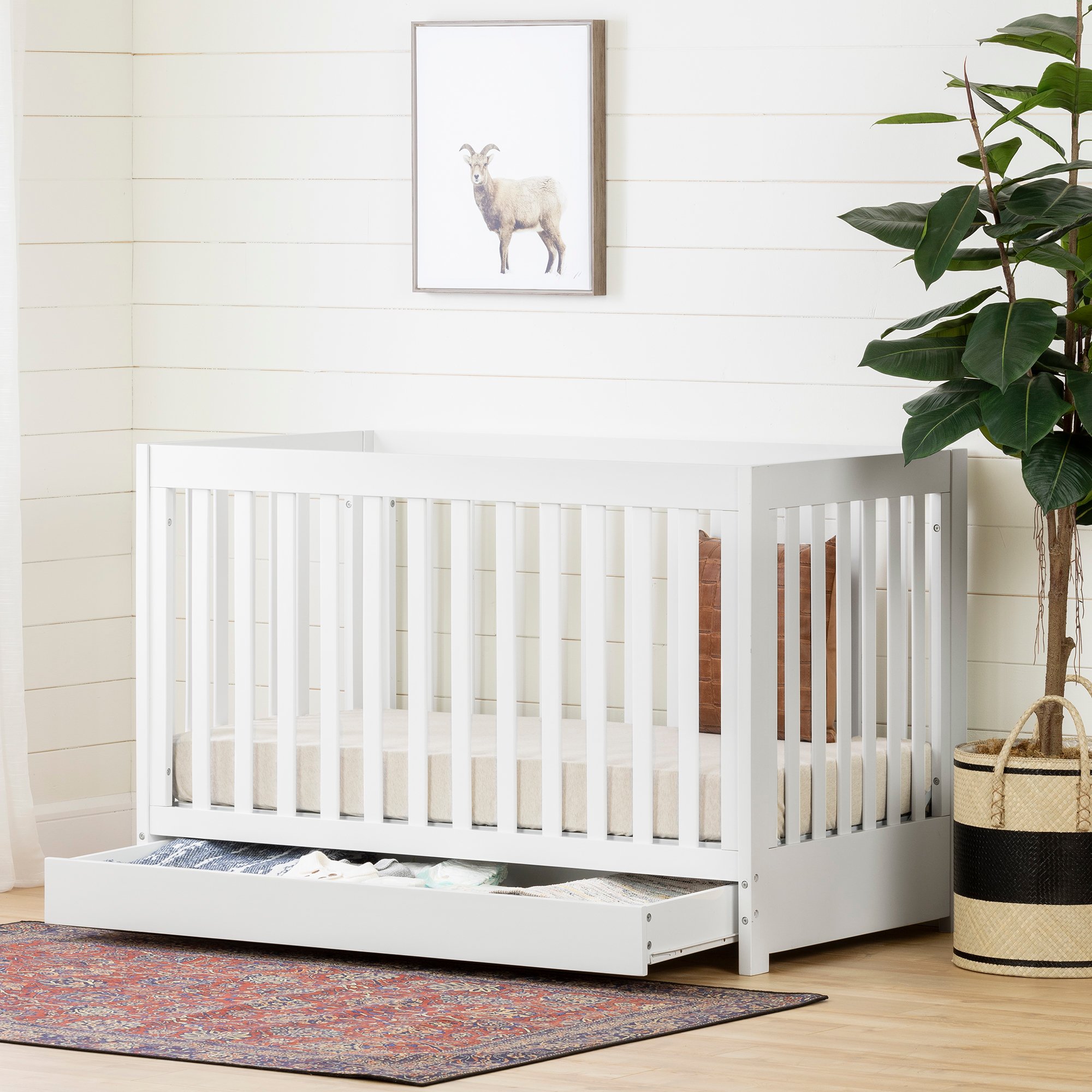 12309 Yodi Modern White Crib with Drawer and Toddler Rail-2
