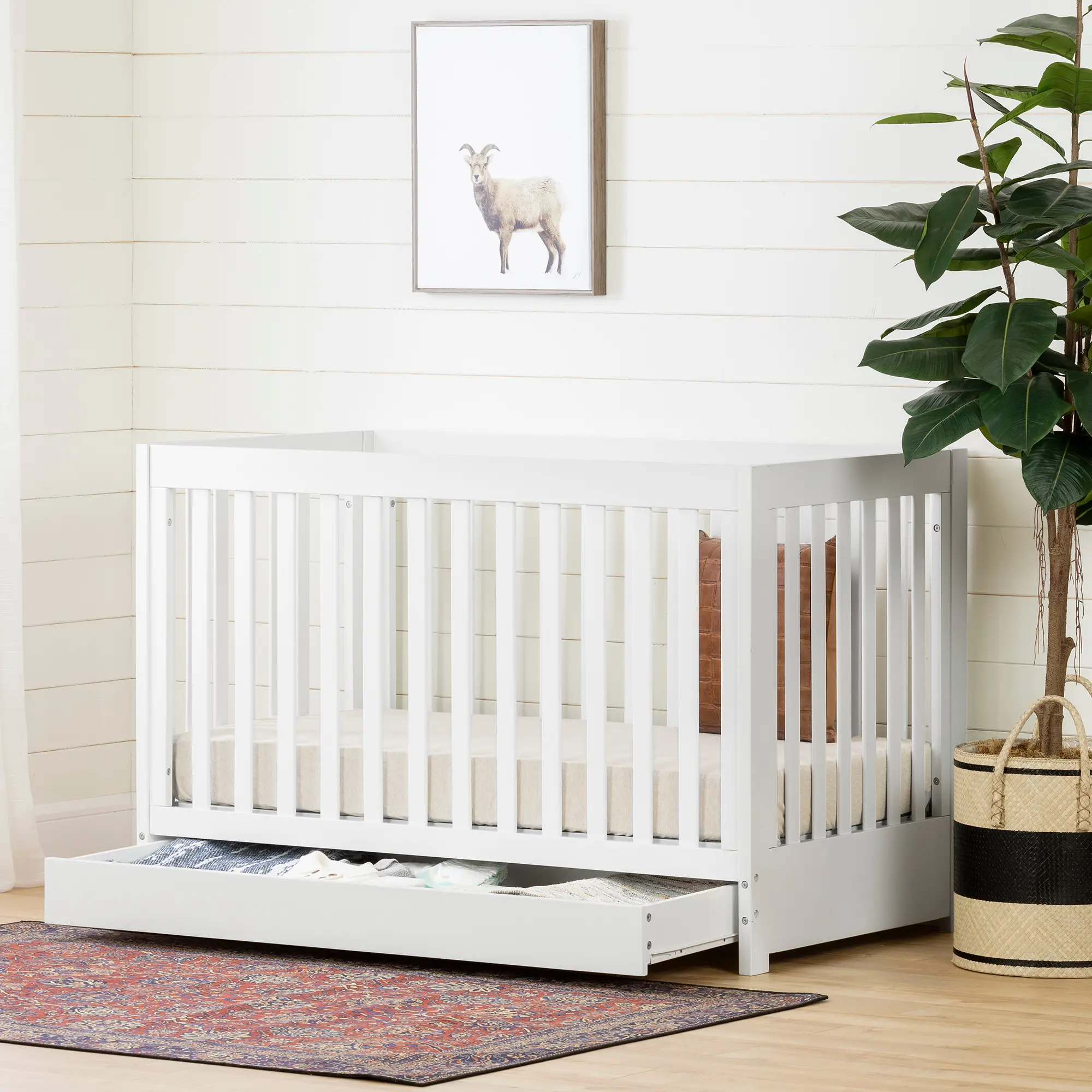 12309 Yodi Modern White Crib with Drawer and Toddler Rail-2