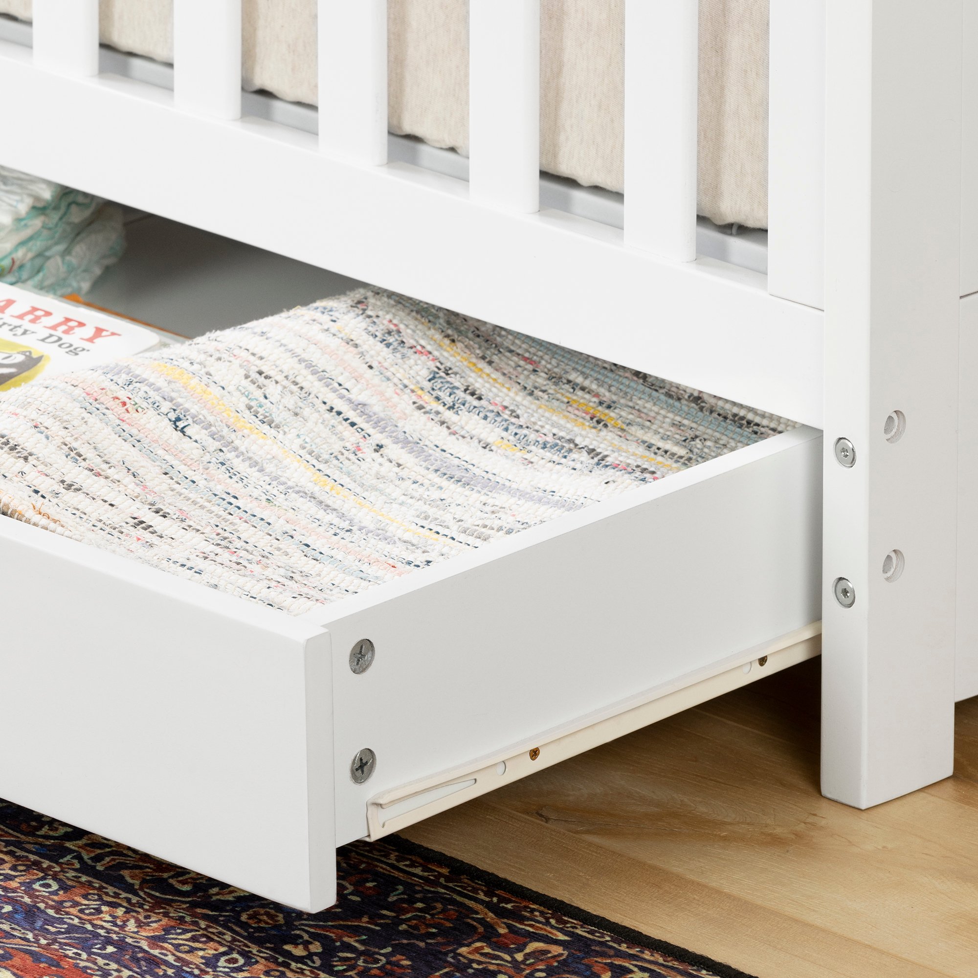 12309 Yodi Modern White Crib with Drawer and Toddler Rail-3