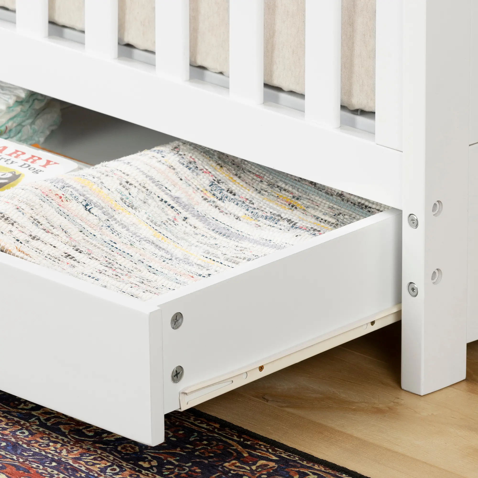 12309 Yodi Modern White Crib with Drawer and Toddler Rail-3