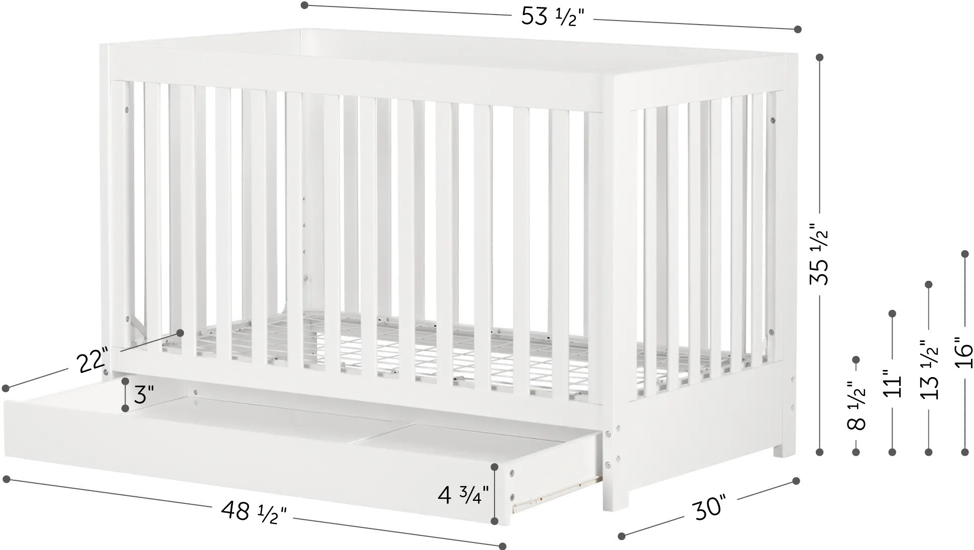 12309 Yodi Modern White Crib with Drawer and Toddler Rail-5