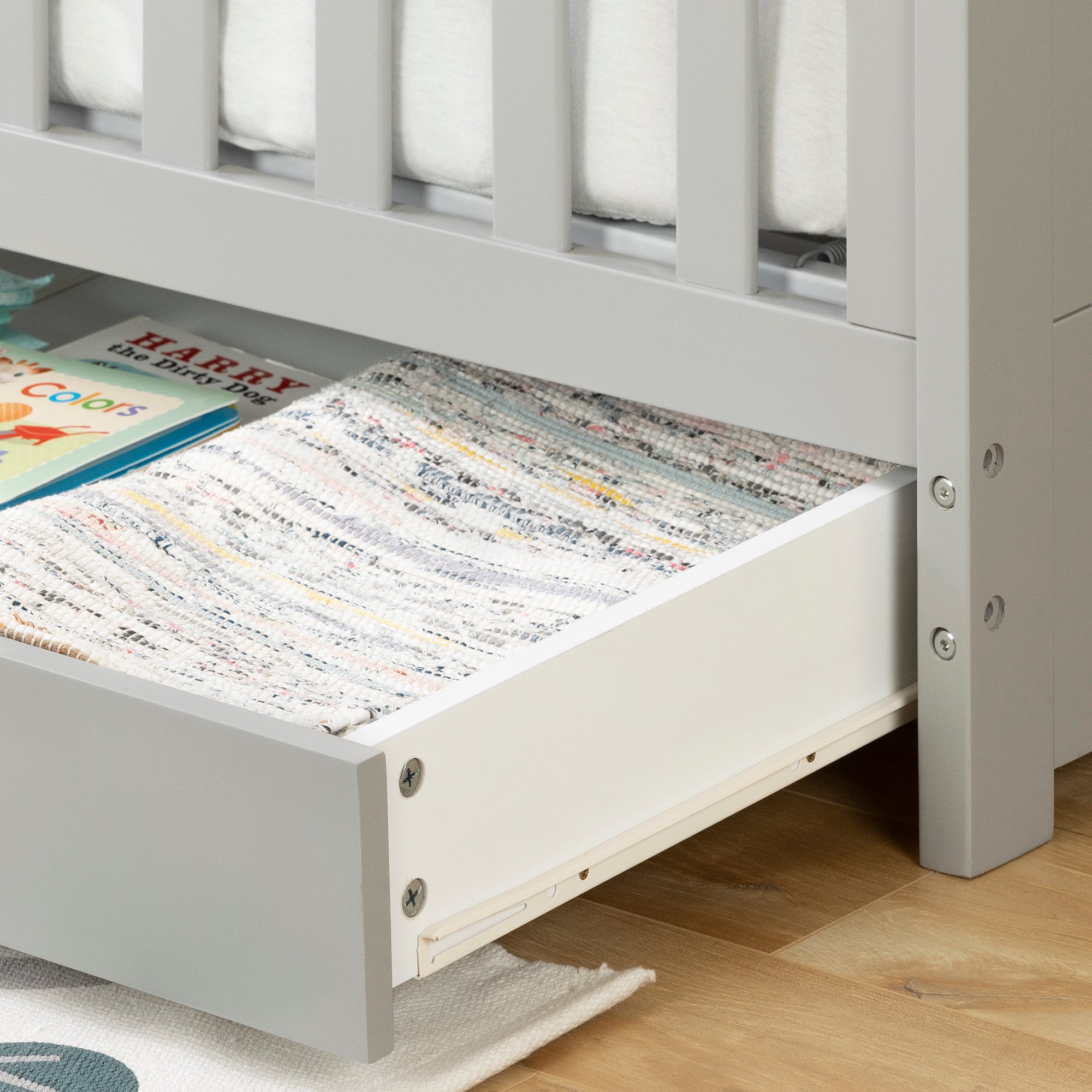 12310 Yodi Modern Light Gray Crib with Drawer and Toddler Rail-2