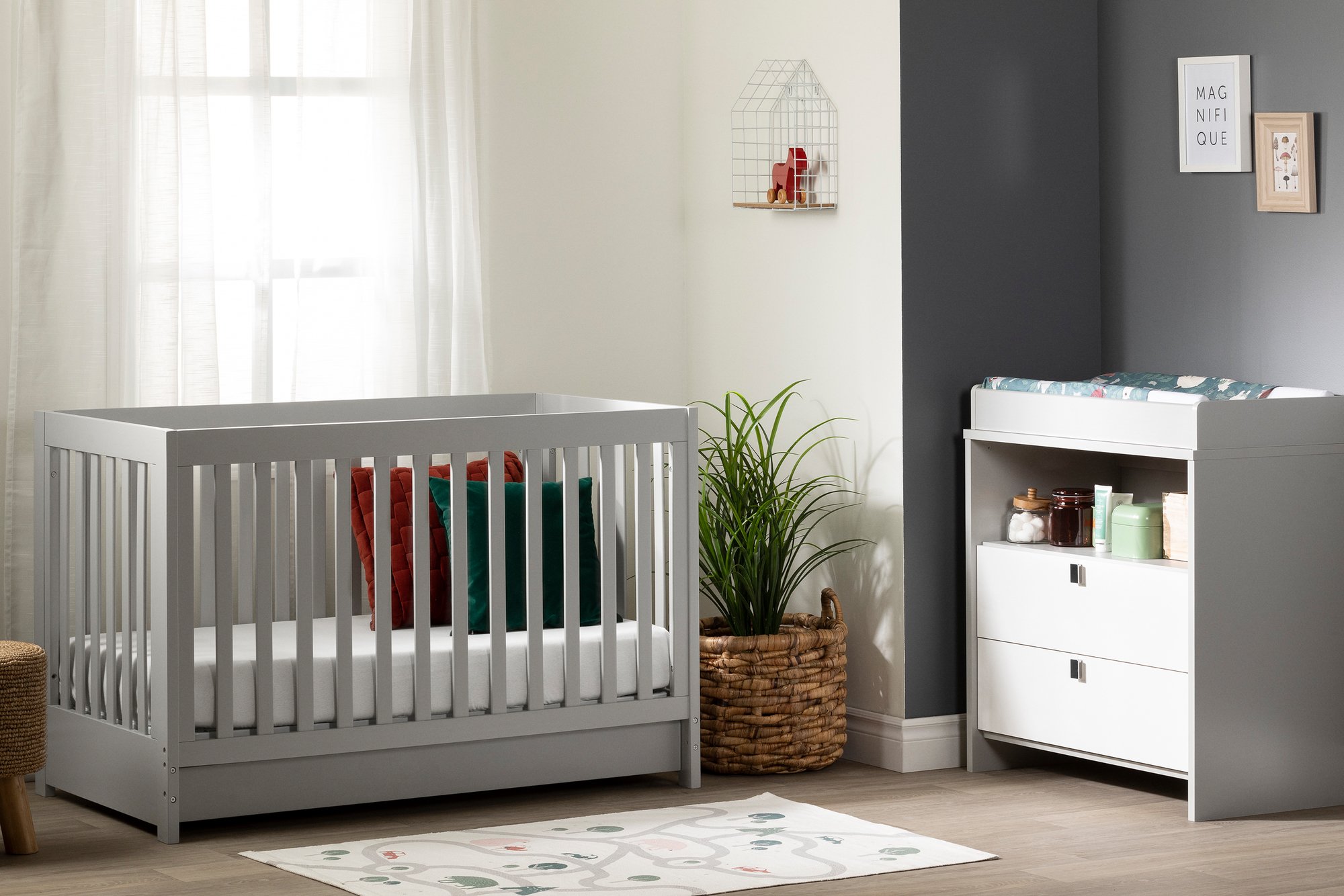 12310 Yodi Modern Light Gray Crib with Drawer and Toddler Rail-3